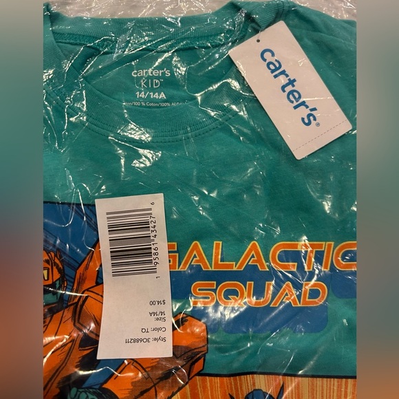 Carter's Boy's Galactic Squad Jersey Tee Turquoise Teal Size 14 NWT 100% Cotton - Picture 4 of 4